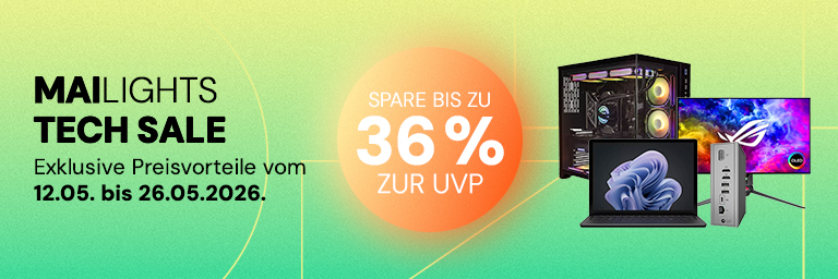 Teilnahmebedingungen:Spare beim Mailights Tech Sale vom 12.05. bis 26.05. bis zu 36 % zur UVP. Ein Gutscheincode ist nicht erforderlich, die angezeigten Preise entsprechen bereits dem Aktionspreis. Die Aktion gilt ausschließlich für entsprechend gekennzeichnete Produkte und nur im Aktionszeitraum. Angebot nur solange der Vorrat reicht. Änderungen und Irrtümer vorbehalten. 